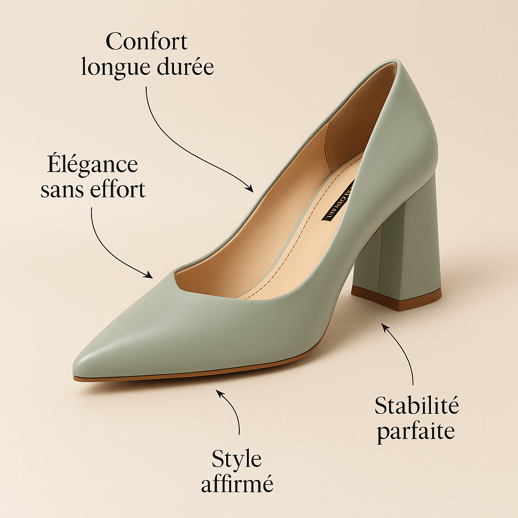 Escarpin Bleu Talon Carre