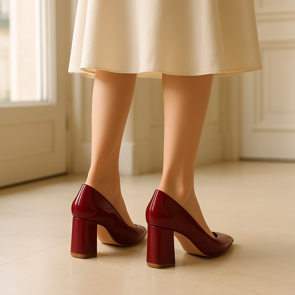 Escarpin Roug Bordeau Talon Carre