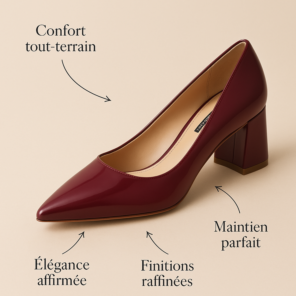 Escarpin Rouge Bordeau Talon Carre