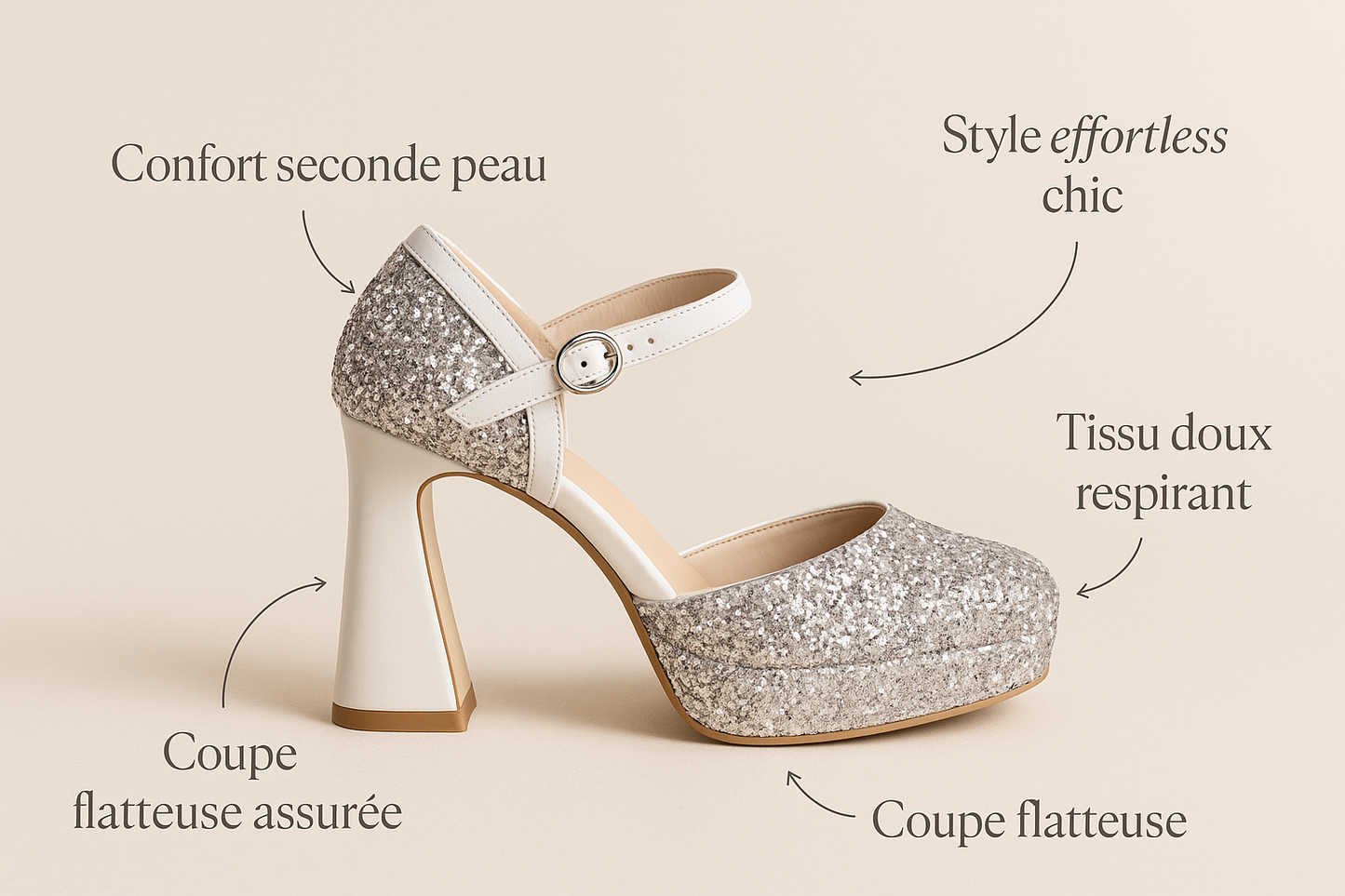 Escarpin Argenté Talon Carré