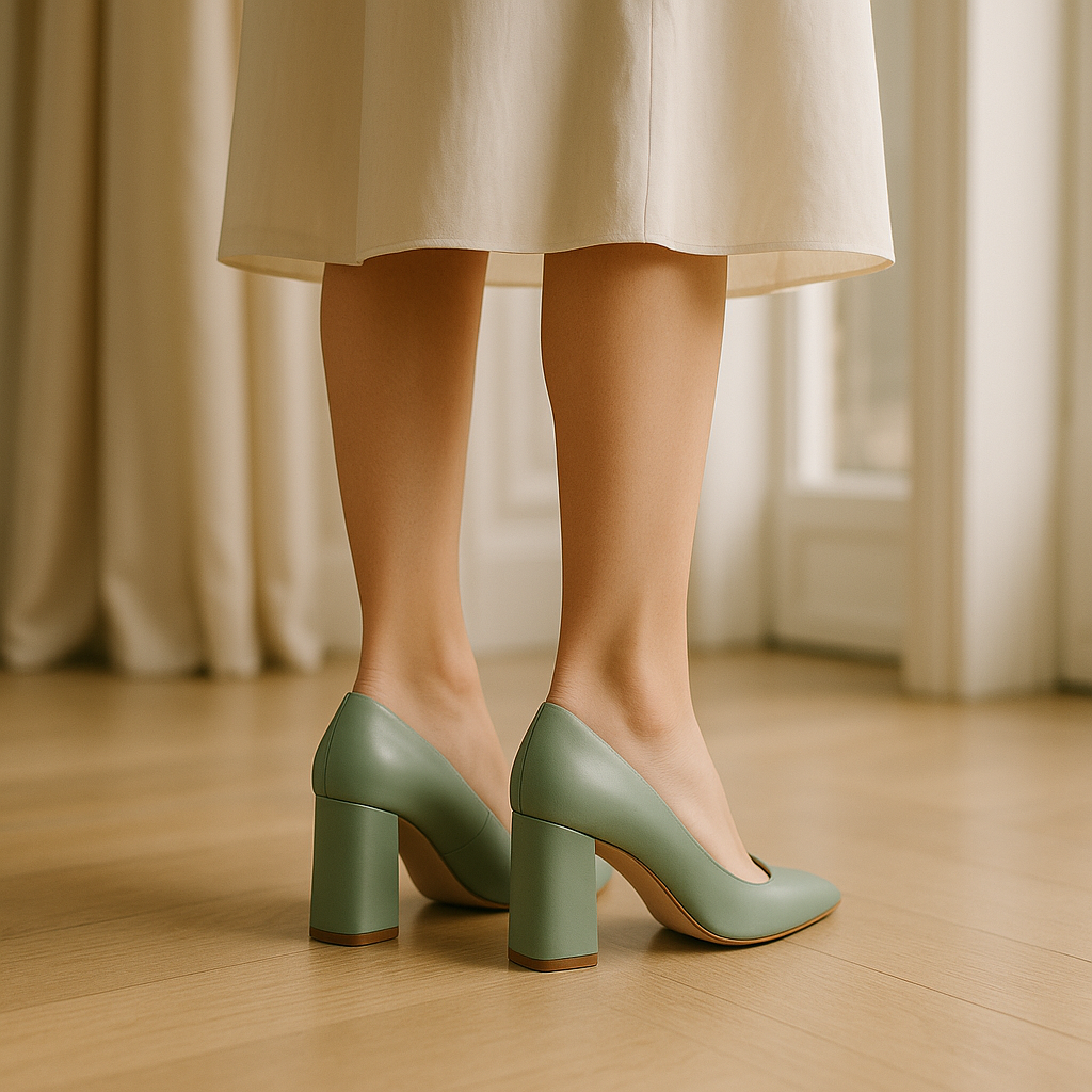 Escarpin Bleu Talon Carre