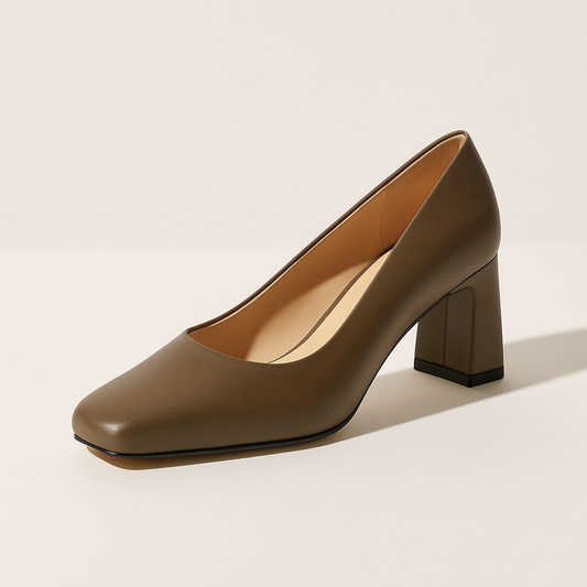 Escarpin Marron Talon Carre