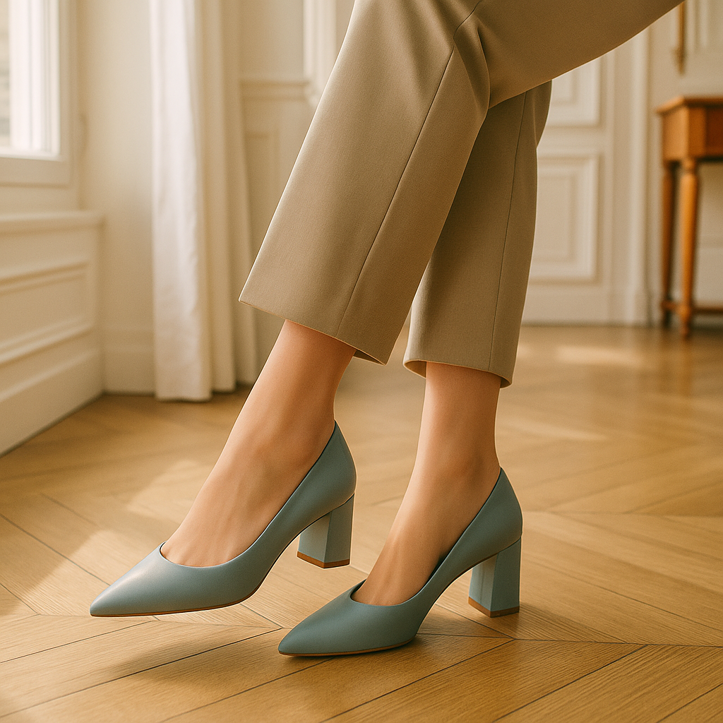 Escarpin Bleu Talon Carre