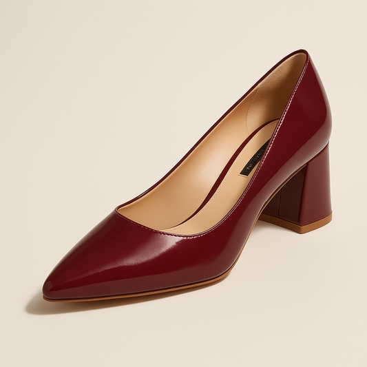 Escarpin Roug Bordeau Talon Carre