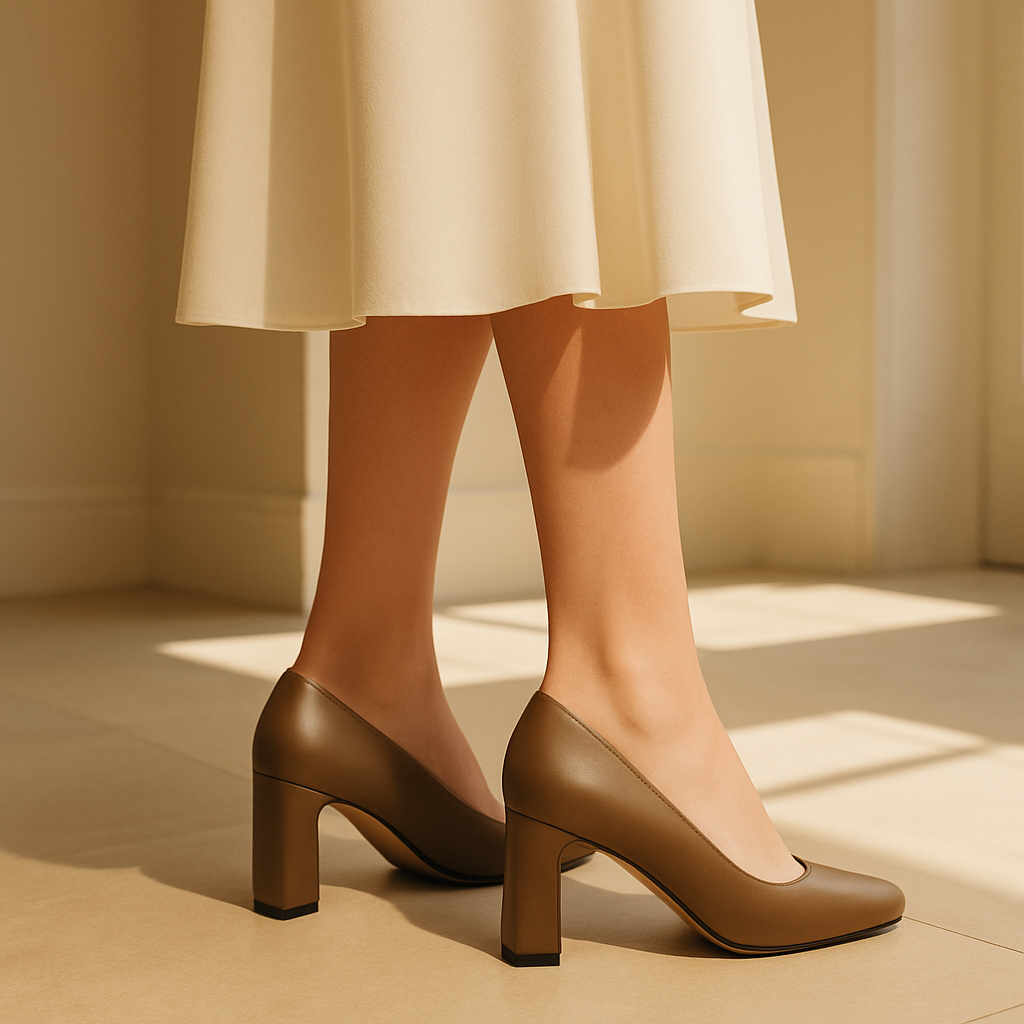Escarpin Marron Talon Carre