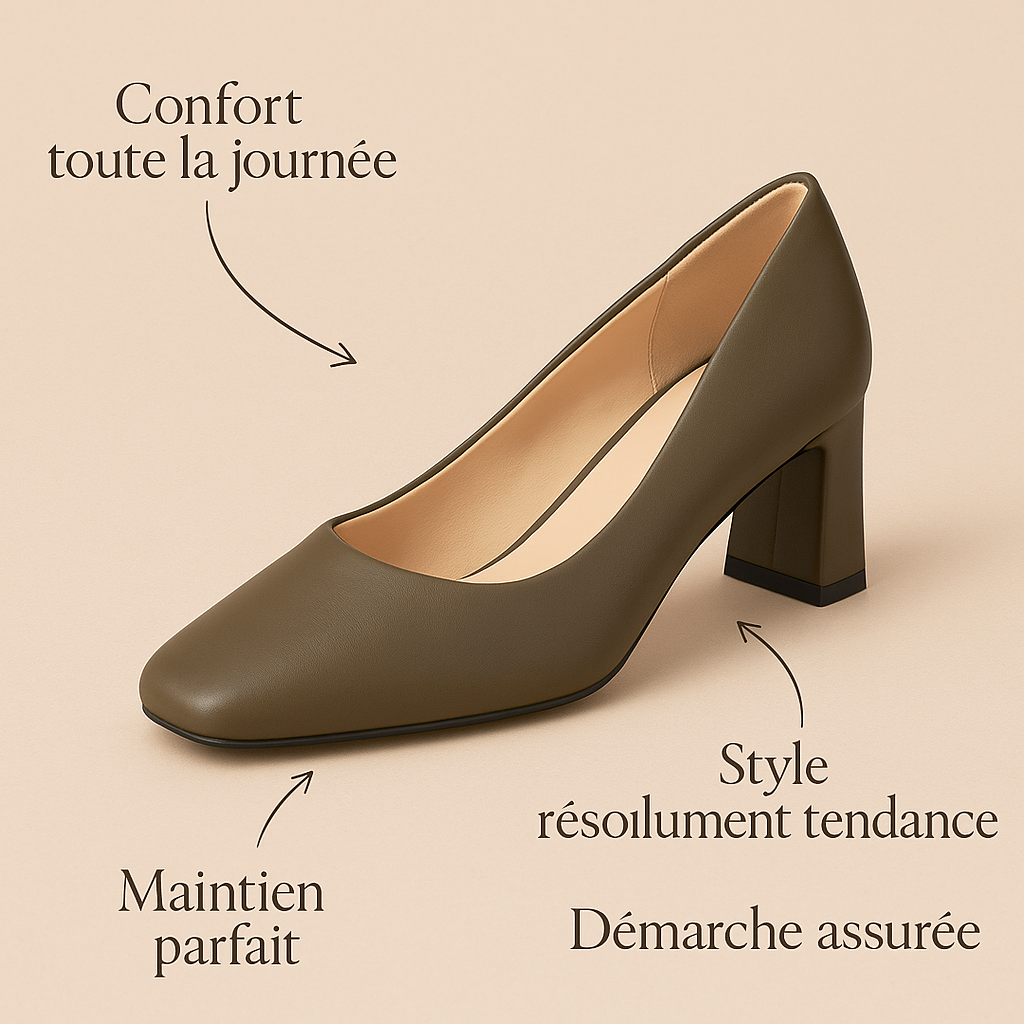 Escarpin Marron Talon Carre